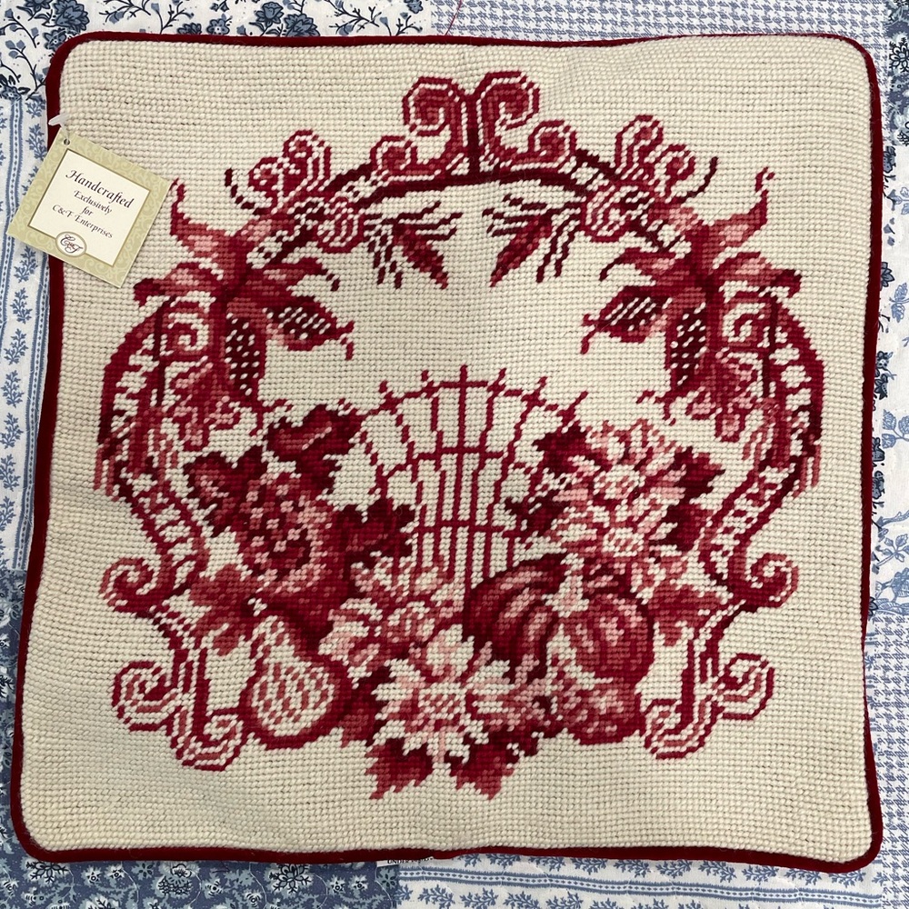 Fall Autumn Harvest Crest Needlepoint Pillow Cover New W Tags